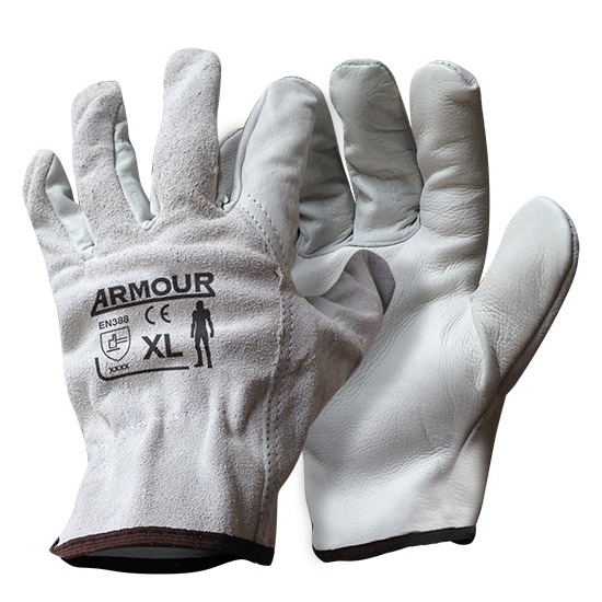 COWHIDE DRIVER/RIGGER GLOVE GREY (X/LARGE) BROWN BAND