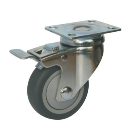 GREY 75mm RUBBER CASTOR SWIVEL BRAKED (60KG)