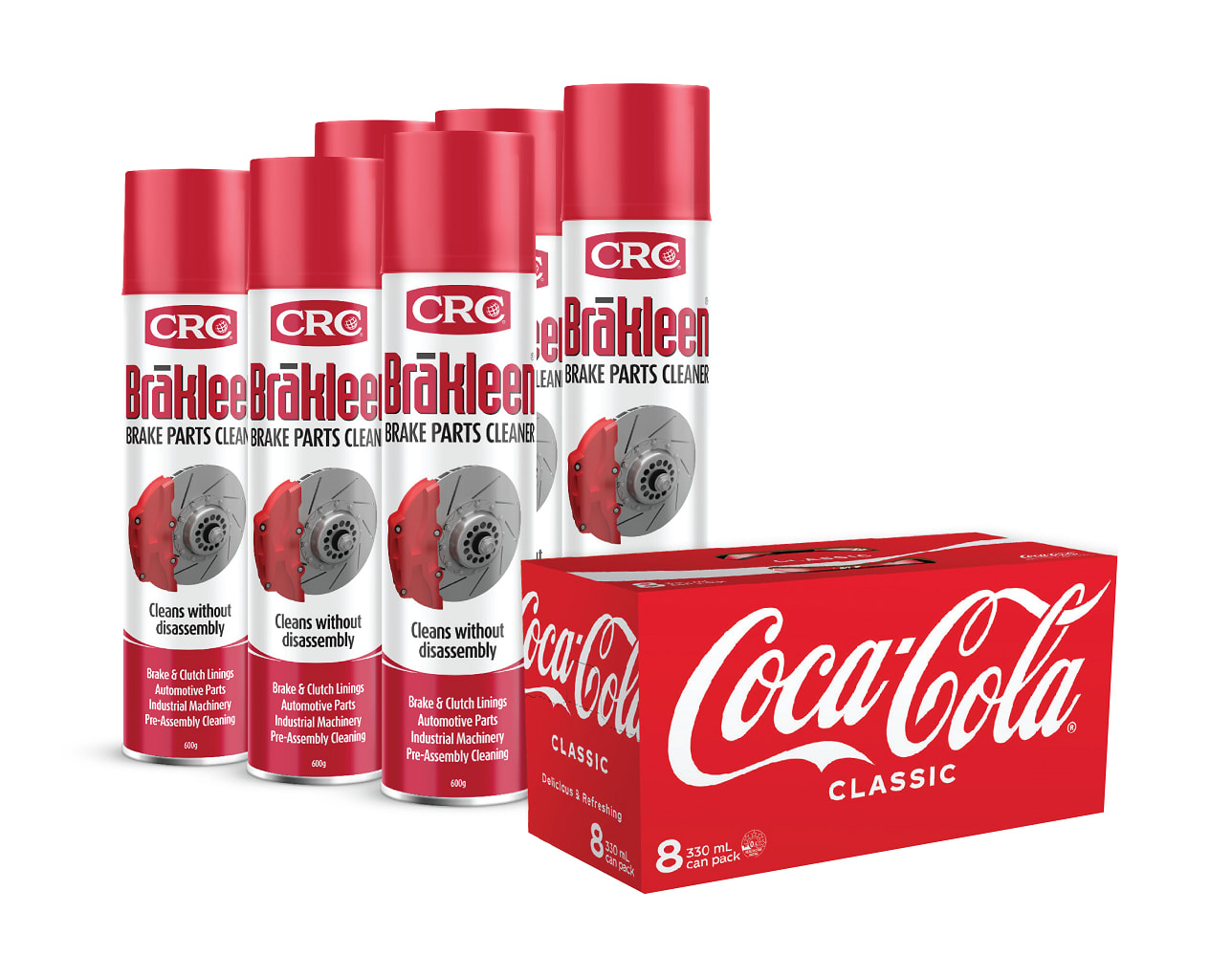 CRC BRAKLEEN AEROSOL 8 PACK WITH FREE COKE